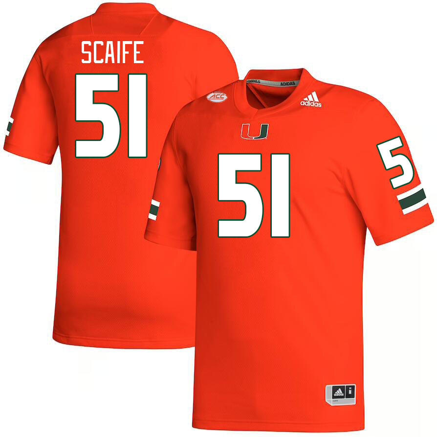 #51 DJ Scaife Miami Hurricanes Jerseys Football Stitched-Orange